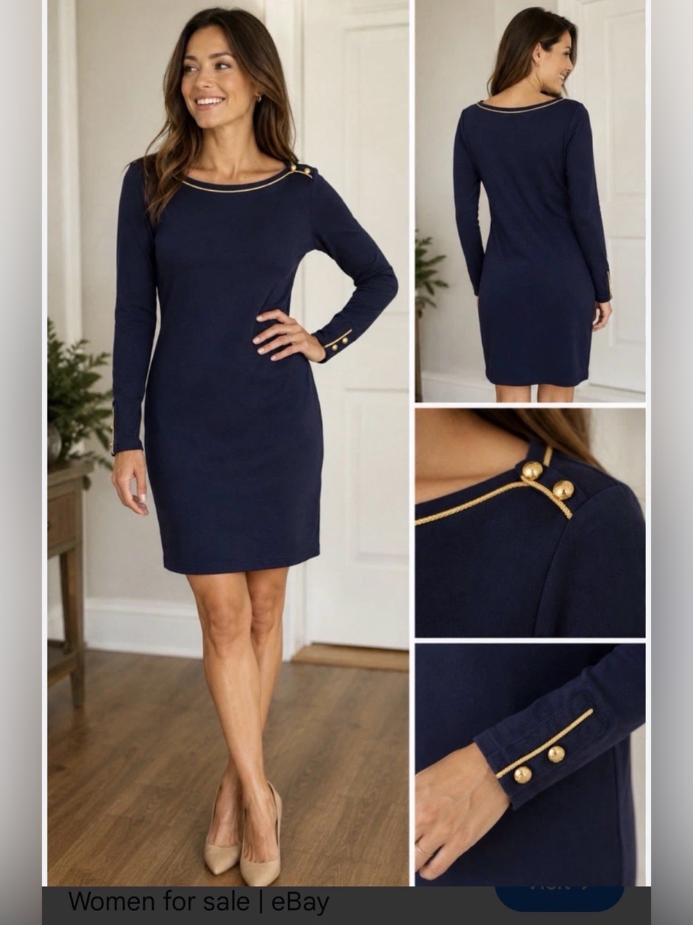 Lauren Ralph Lauren Navy Long-Sleeve Dress with Gold Buttons